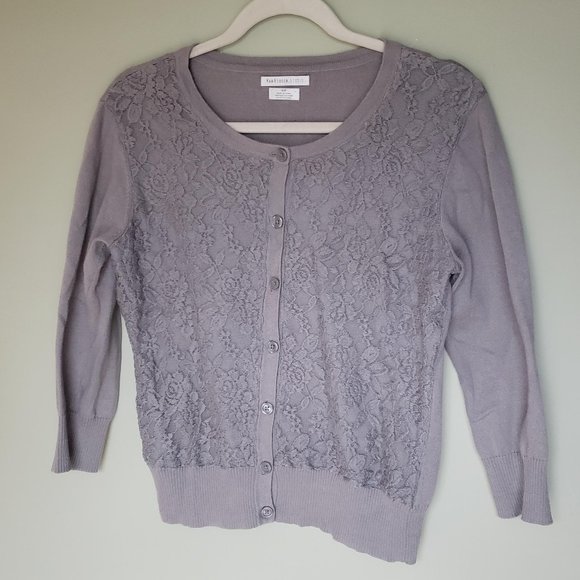 Grey Lace Overlay Cardigan - Picture 1 of 3